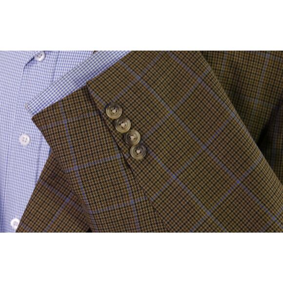 Hickey Freeman Brown Blue Windowpane Wool Sportcoat Blazer 52R - Picture 6 of 9
